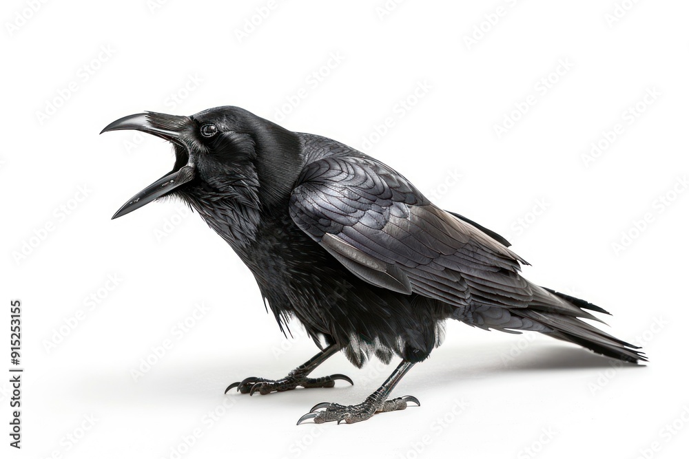 Naklejka premium Black raven with open beak