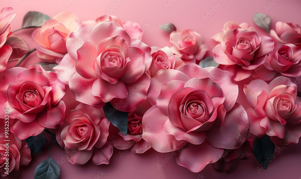 A sophisticated assortment of 3D pink monochrome abstract roses, designed as a background with a clean border and ample copy space