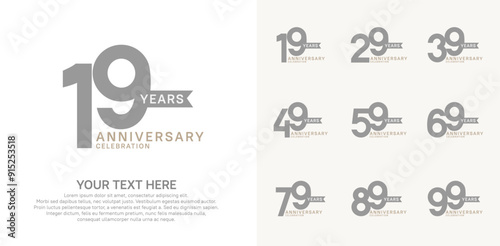 anniversary set, grey color with ribbon for celebration event