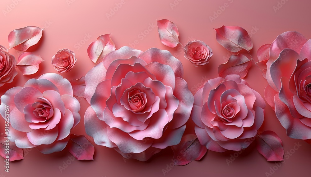 A sophisticated assortment of 3D pink monochrome abstract roses, designed as a background with a clean border and ample copy space A sophisticated assortment of 3D pink monochrome abstract roses, designed as a background with a clean border and ample copy space