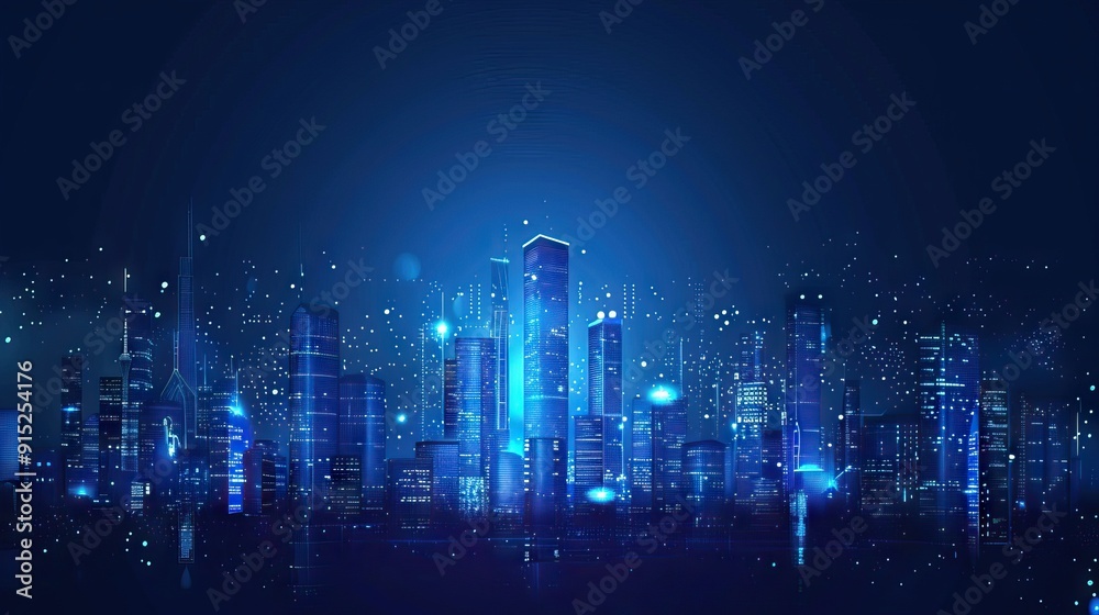 Abstract City Skyline Glowing with Digital Lights. AI generated illustration. Abstract City Skyline Glowing with Digital Lights. AI generated illustration.