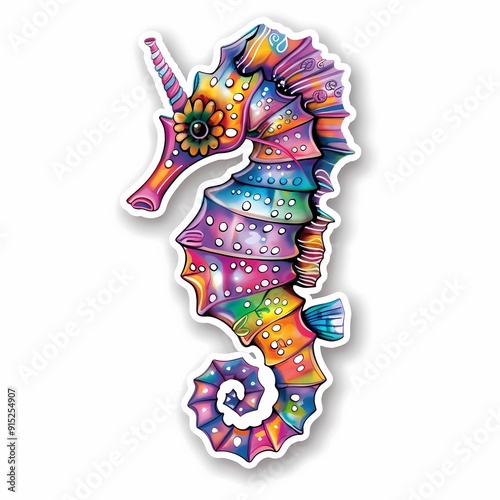 A vibrant, intricately designed seahorse illustration perfect for art prints and marketing materials. photo