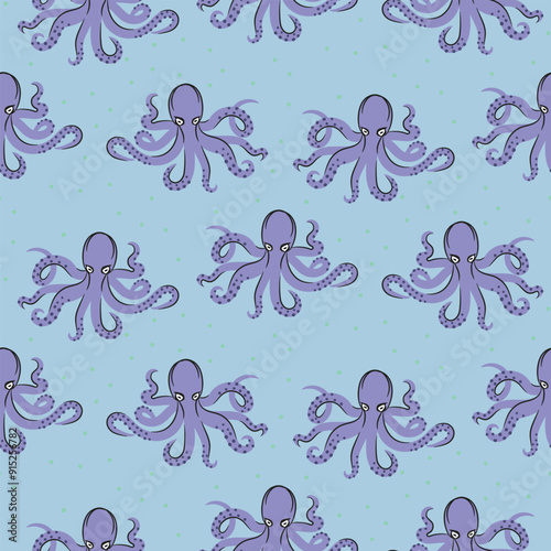 Photography Octopus seamless pattern blue violet