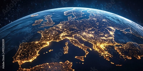 European cityscape at night from space