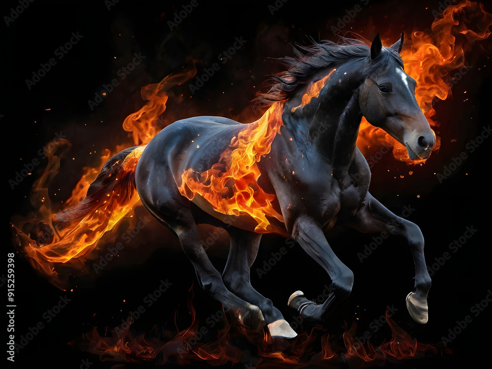 scary horse running in the night in fireflame scary horse running in the night in fireflame