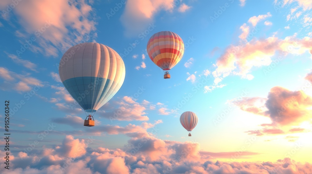 Hot air balloon heading towards the clouds in the vanilla sky Hot air balloon heading towards the clouds in the vanilla sky