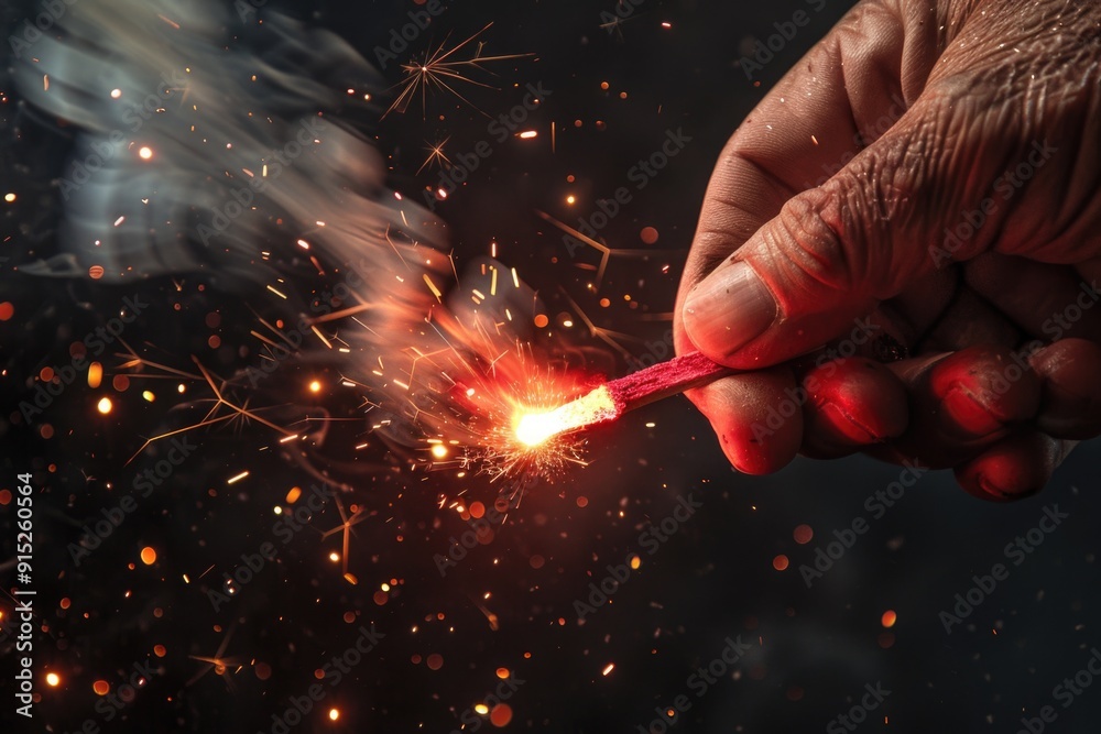 A person holds a lit sparkler in their hand, perfect for celebrations and festivities A person holds a lit sparkler in their hand, perfect for celebrations and festivities