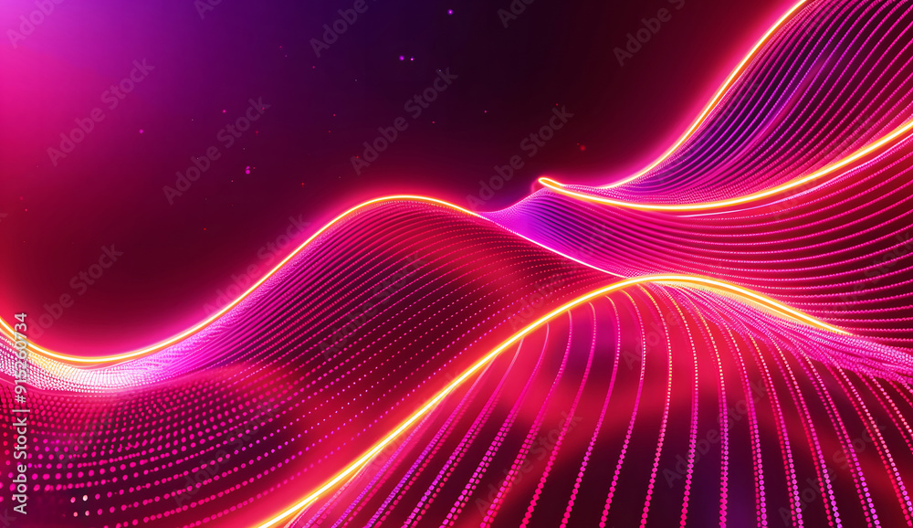 Luminous orange neon lightning bolts weave through dynamic magenta waves, isolated on a solid white background.. isolated on a solid magenta background design
