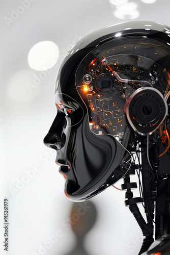 A robot head with a face and a pair of headphones