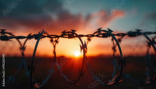 Prison grounds with inmates walking in line, capturing the controlled and regimented nature of prison life, Realism, Cool tones, Photography photo