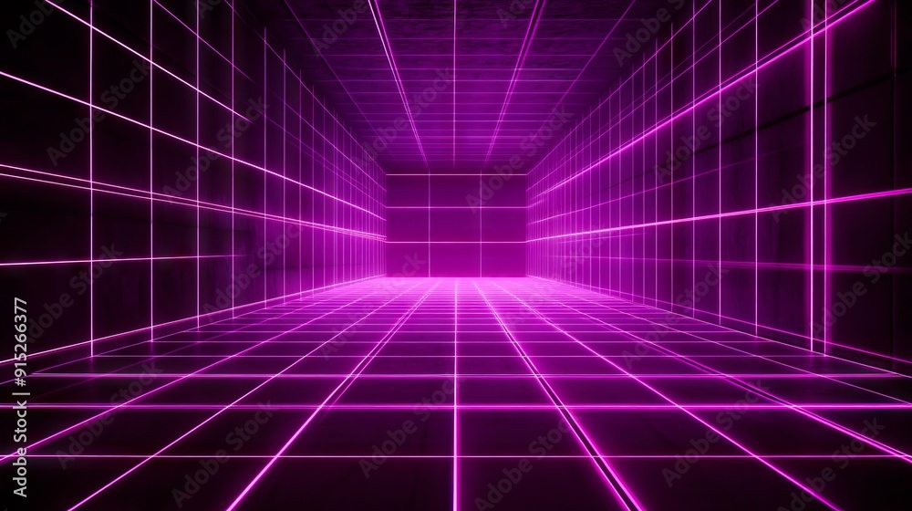 A dark room with a pink neon light in the middle of it