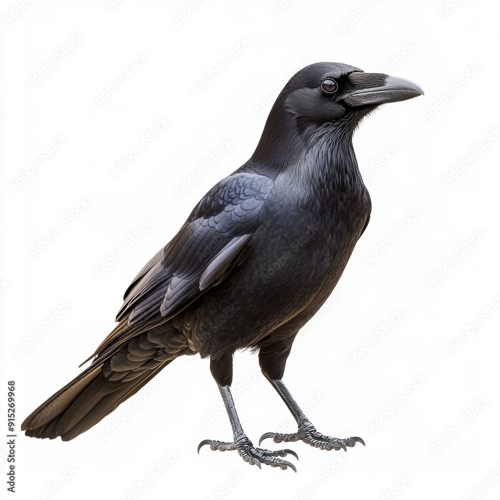 Obraz premium Black Raven on a White Background
