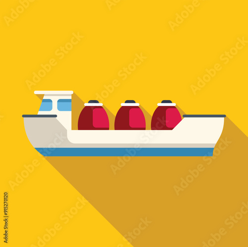 Chemical tanker ship carrying liquefied gas over water in flat design