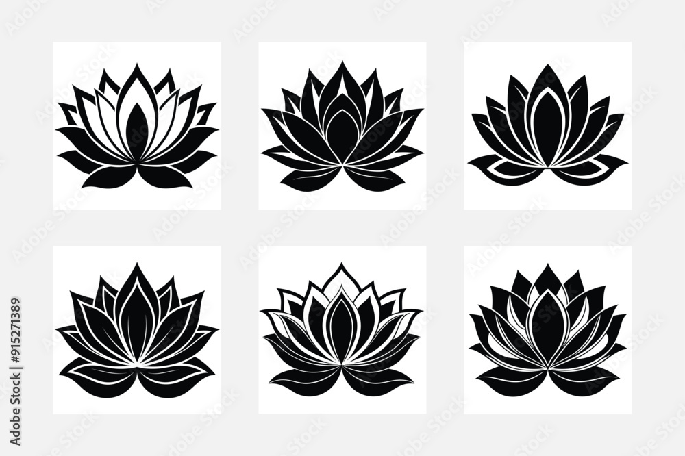 Fototapeta premium Modern Minimal Lotus Silhouette White Background Set 