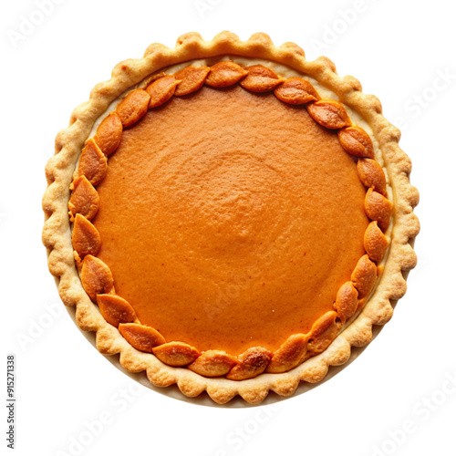 Vegan pumpkin pie top view isolated on transparent background. photo