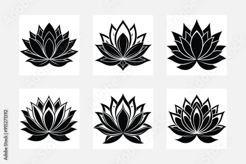 Minimalist Lotus Silhouette White Background Art Series 