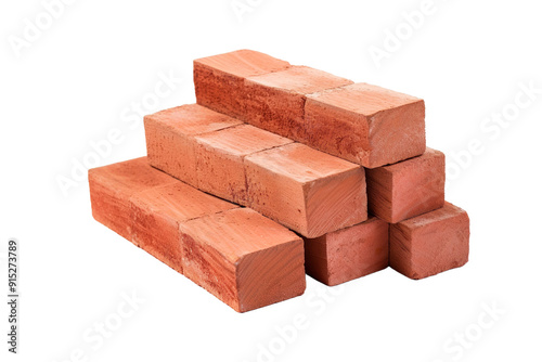 Stacked Red Clay Bricks Displayed Neatly on a Plain White Surface in Natural Light on Transparent PNG Background.