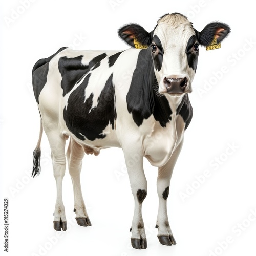 Black and White Cow Standing on White Background