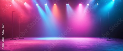 Wallpaper Mural Empty Stage with Colorful Spotlights and Fog Torontodigital.ca