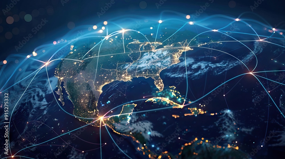 3D Render of Planet Earth with Glowing Connections. AI generated illustration. 3D Render of Planet Earth with Glowing Connections. AI generated illustration.