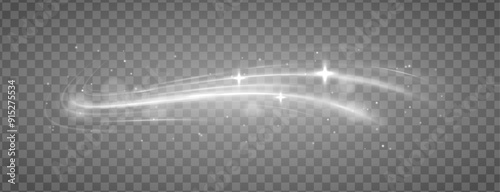 Light white bright white line swirl effect. Glowing white semicircle on isolated background.  Vector illustration stream of fresh wind png. 