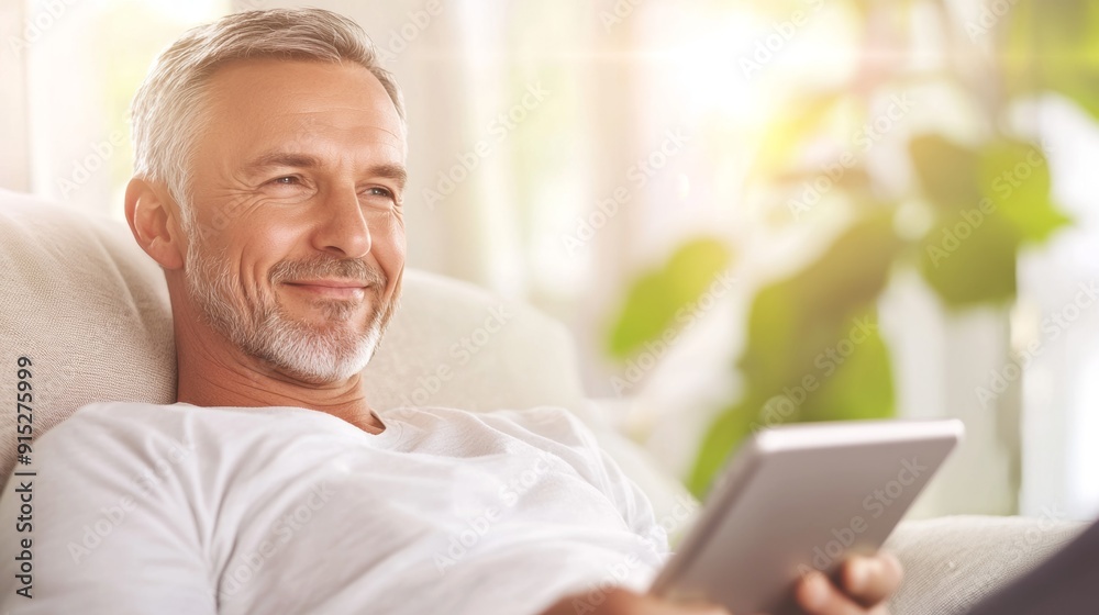 a man sitting on a couch using a tablet a man sitting on a couch using a tablet