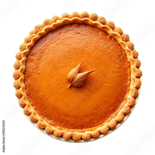 Vegan pumpkin pie top view isolated on transparent background.