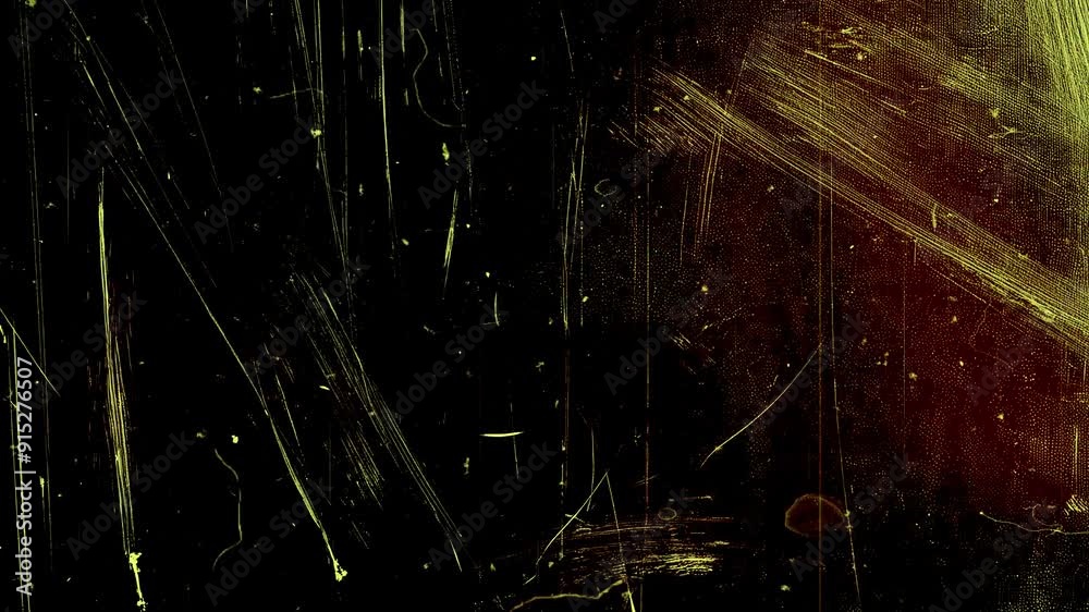 Vintage looping film strip background. 4K reel clutter old tv grain noise frame. Videotape texture overlay with scratches and dirt stains. Lens flare light leaks effect	