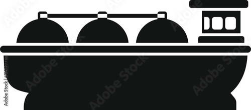 Simple icon of a large gas carrier ship transporting liquefied natural gas across the ocean