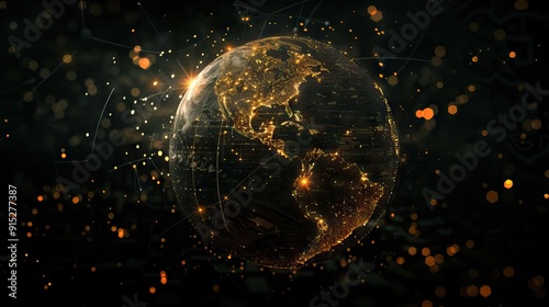 Abstract Digital Planet Earth with Glowing Dots and Lines. AI generated illustration.