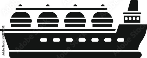 Black and white icon of an lng tanker ship transporting liquefied natural gas across the ocean