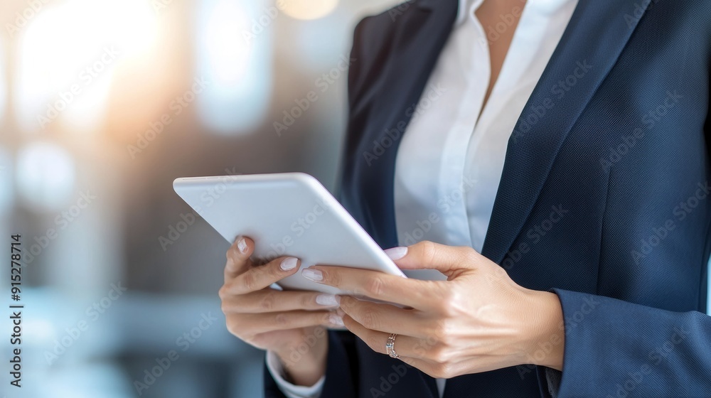 a woman in a suit holding a tablet a woman in a suit holding a tablet