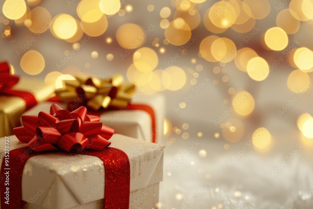 Elegant Gold and Red Christmas Gift Boxes with Bokeh Lights - Perfect for Traditional and Festive Holiday-Themed Designs Elegant Gold and Red Christmas Gift Boxes with Bokeh Lights - Perfect for Traditional and Festive Holiday-Themed Designs