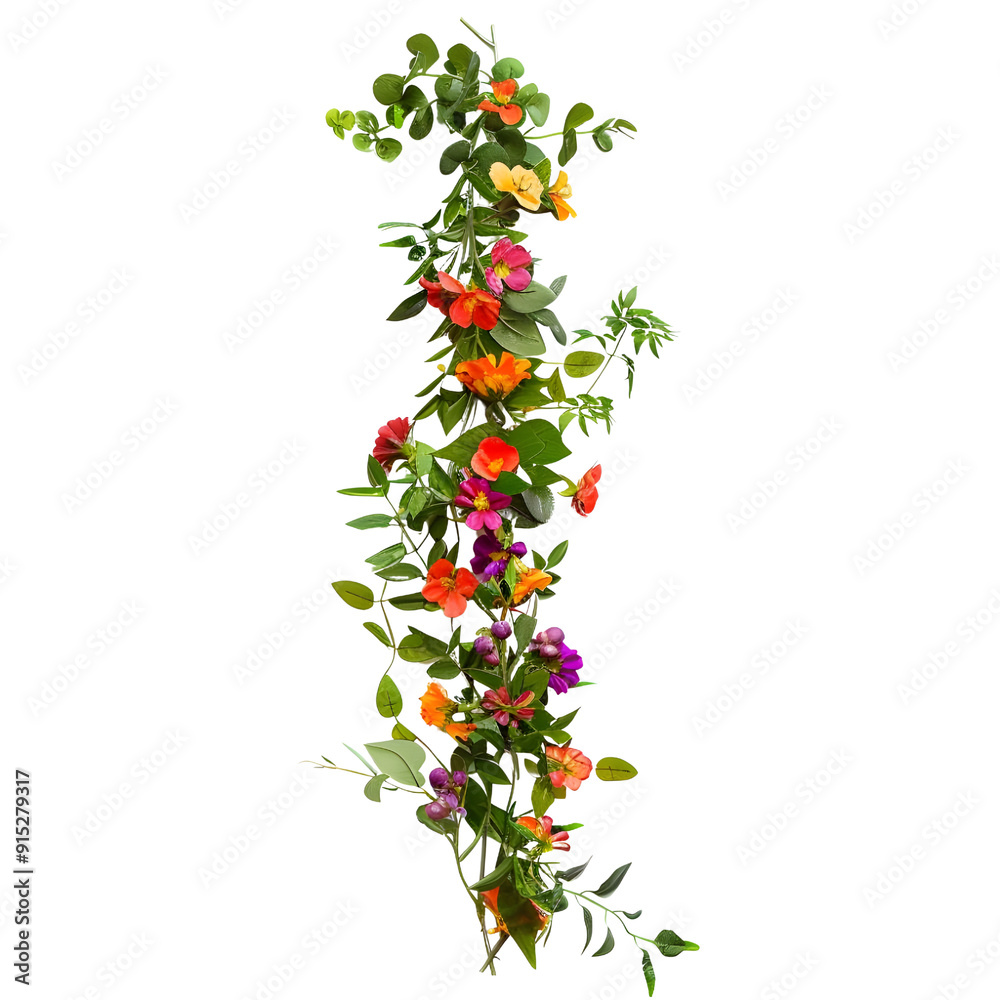 Fototapeta premium Garland Arrangement: Flowers and greenery are strung together to form a long, continuous line, bouquet flower, photograph