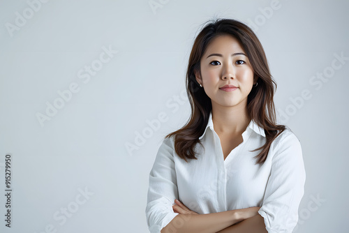 Beautiful young asian woman with clean fresh skin on white background. Face care, Facial treatment concept