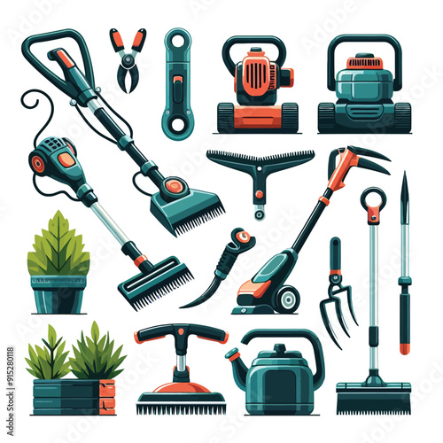 Garden trimmer set vector illustration 