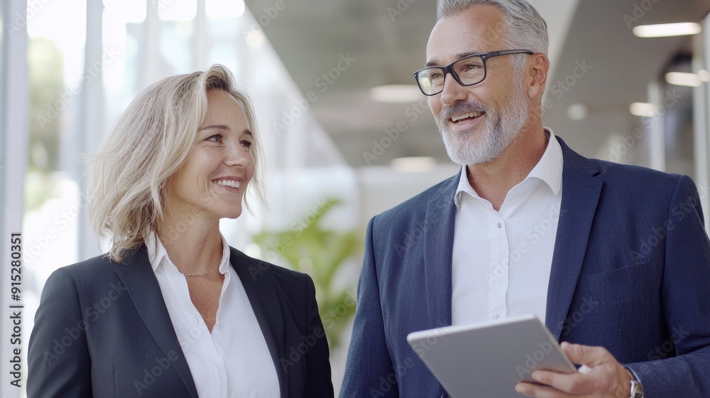 a man and woman looking at a tablet a man and woman looking at a tablet