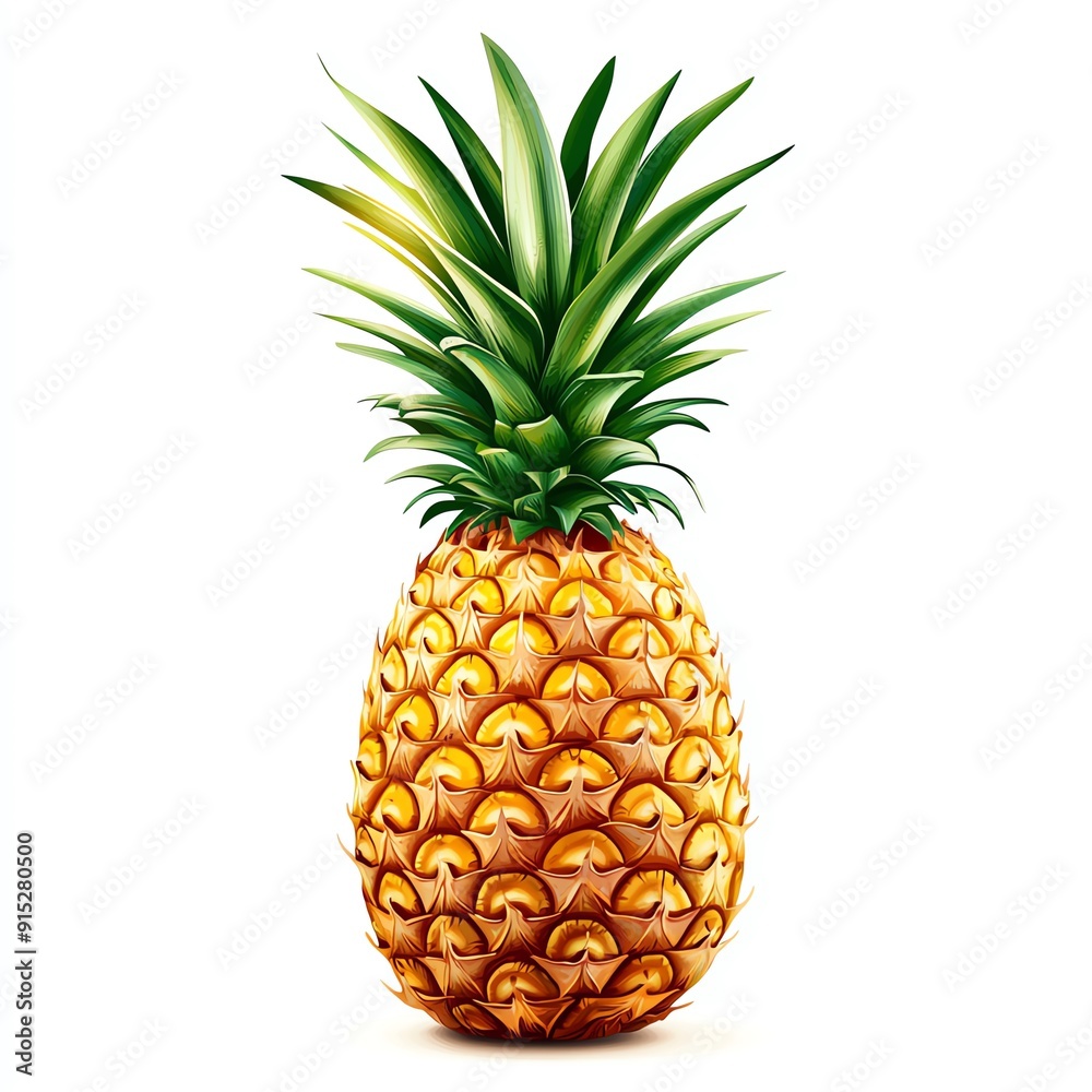Fototapeta premium Pineapple on solid white background, single object, vector illustration