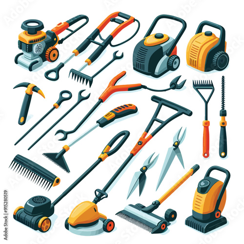 Garden trimmer set vector illustration 