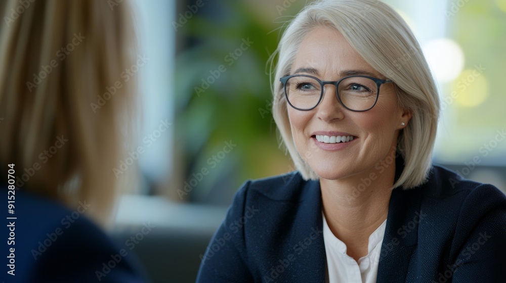 a woman with glasses talking to another woman a woman with glasses talking to another woman