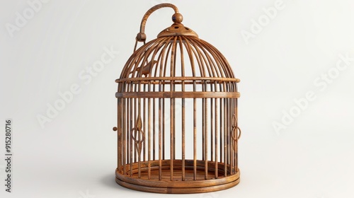Bird cage, 3D illustration, realistic, isolated on white background