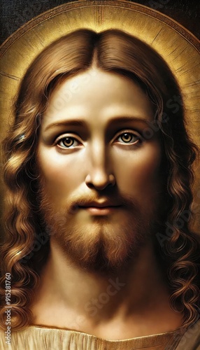 Artistic portrait of Jesus with golden halo