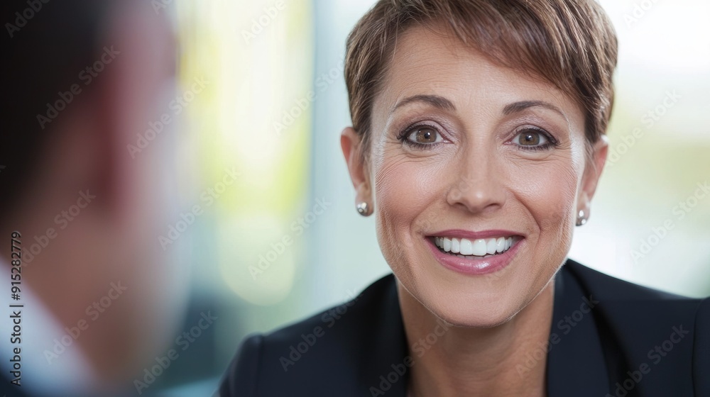a woman smiling and looking at the camera a woman smiling and looking at the camera
