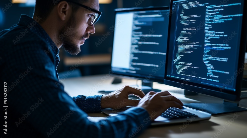 a man sitting at a desk using a computer a man sitting at a desk using a computer