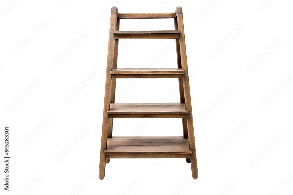 Rustic Wooden Ladder Leaning Against a Light-Colored Wall in a Cozy Indoor Space on Transparent PNG Background. Rustic Wooden Ladder Leaning Against a Light-Colored Wall in a Cozy Indoor Space on Transparent PNG Background.