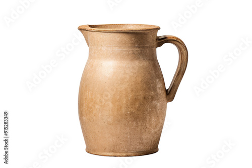 Handcrafted Earthenware Jug Displayed Against a Simple White Background in Artistic Lighting on Transparent PNG Background.