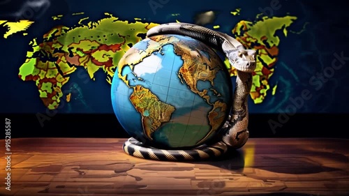 A global 3D map illustrating continents and oceans, showcasing the Earth as a planet with a focus on travel and geography photo