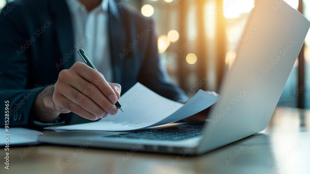 Obraz premium a man in a suit writing on a paper