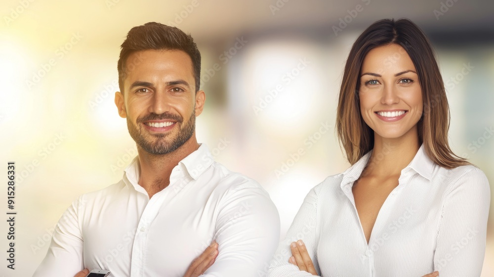 a man and woman smiling at the camera a man and woman smiling at the camera
