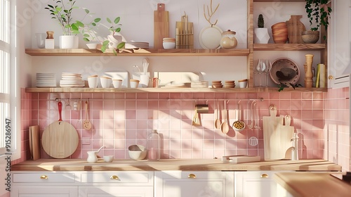 Wallpaper Mural Colorful Modern Sunlit rustic kitchen interior with wooden cabinets and appliances Torontodigital.ca